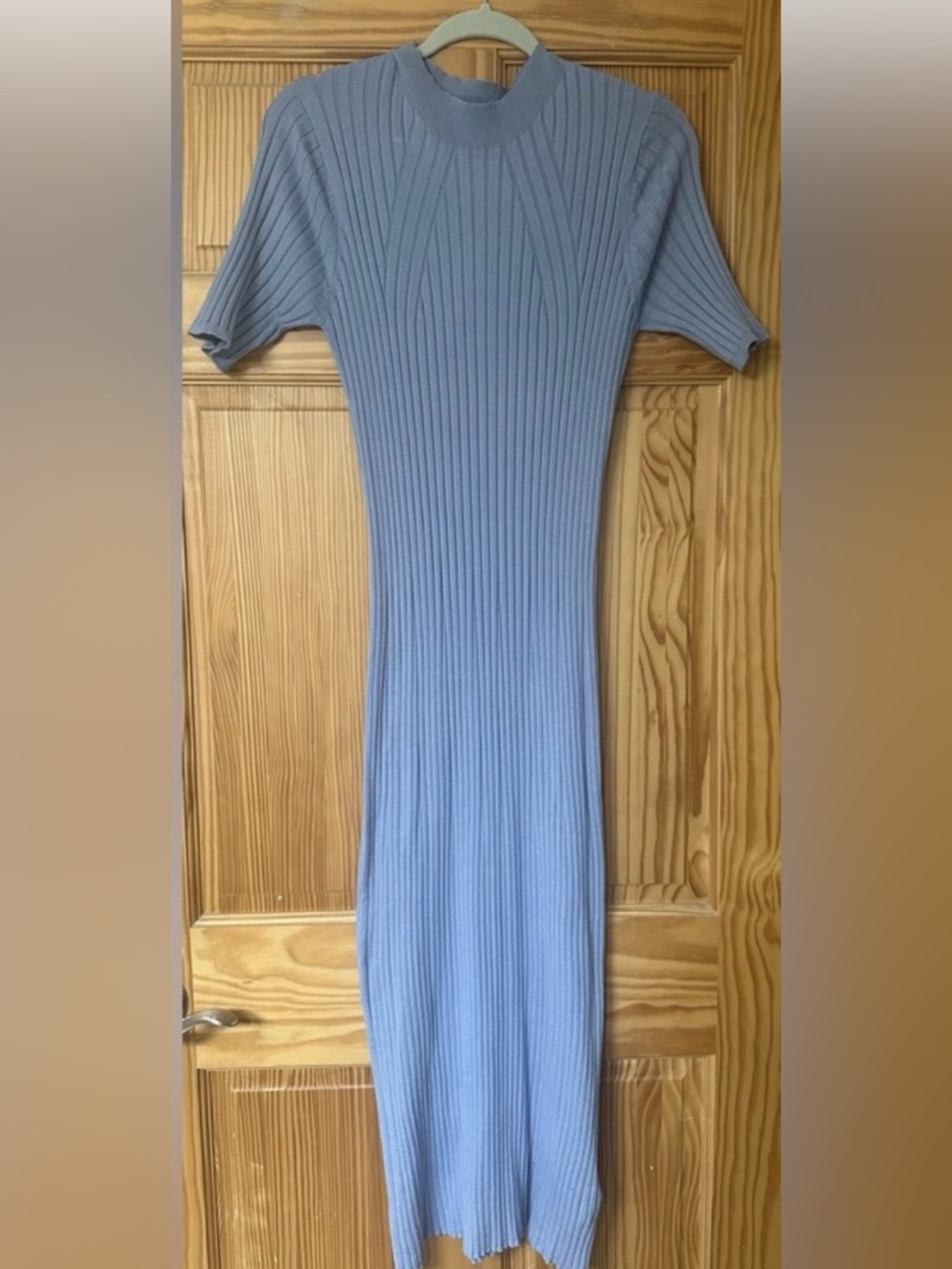 Varley Maeve Ribbed Short-Sleeve Midi Dress iDusty Blue  XS